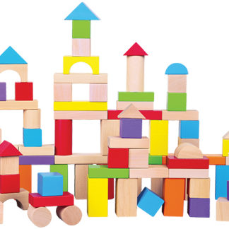 100 fargerike byggeklosser i tre fra New Classic Toys. Byggeklosser fra 2 år.