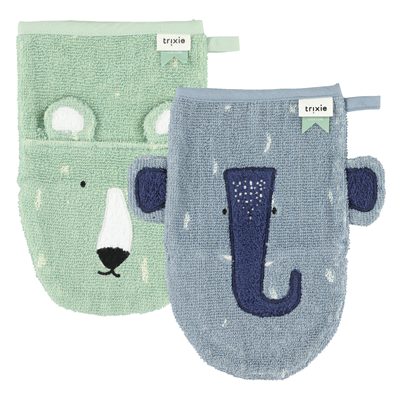 Vaskekluter, 2-pakk - Isbjørn og elefant - Trixie